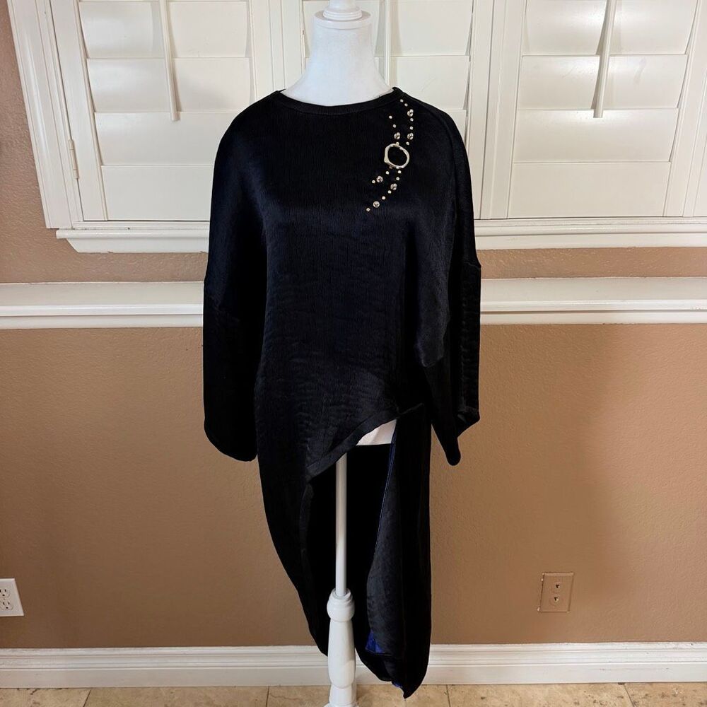 Esteban Cortazar Paris Black Asymmetrical Tunic Top Sz 40 Made In France Artsy